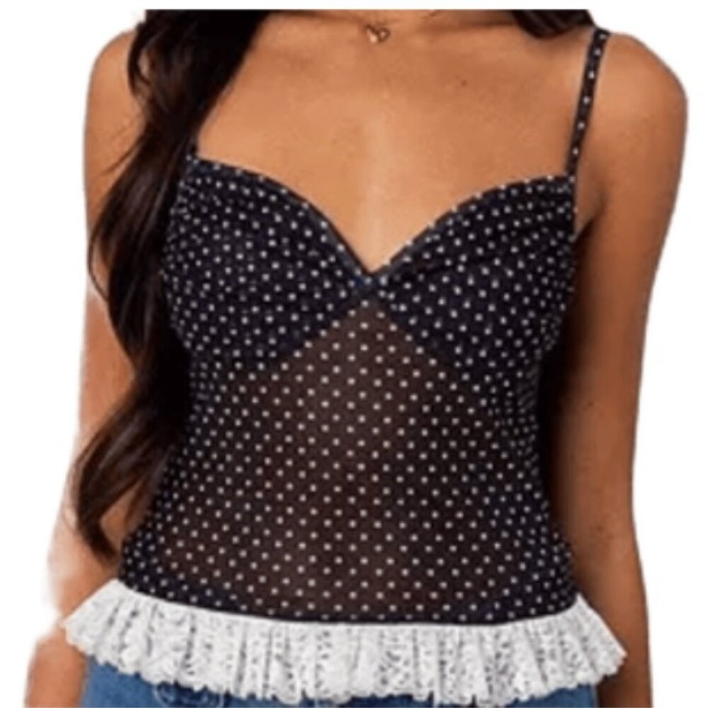 Edikted Polka Dot Cupped Mesh Top